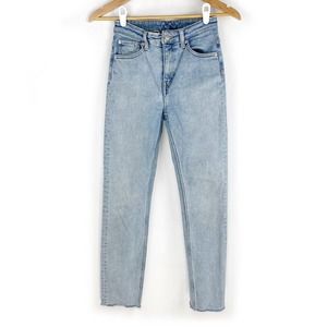 Weekday Slim Mid Rise Jeans Way Washed Light Blue Cut Off Stretch Faded 25